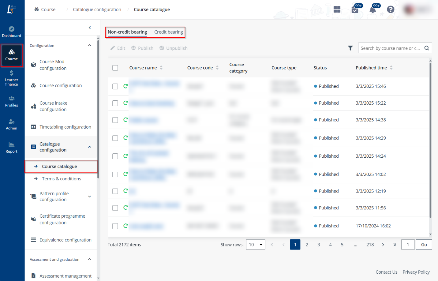 The Course catalogue page. The Course catalogue page.