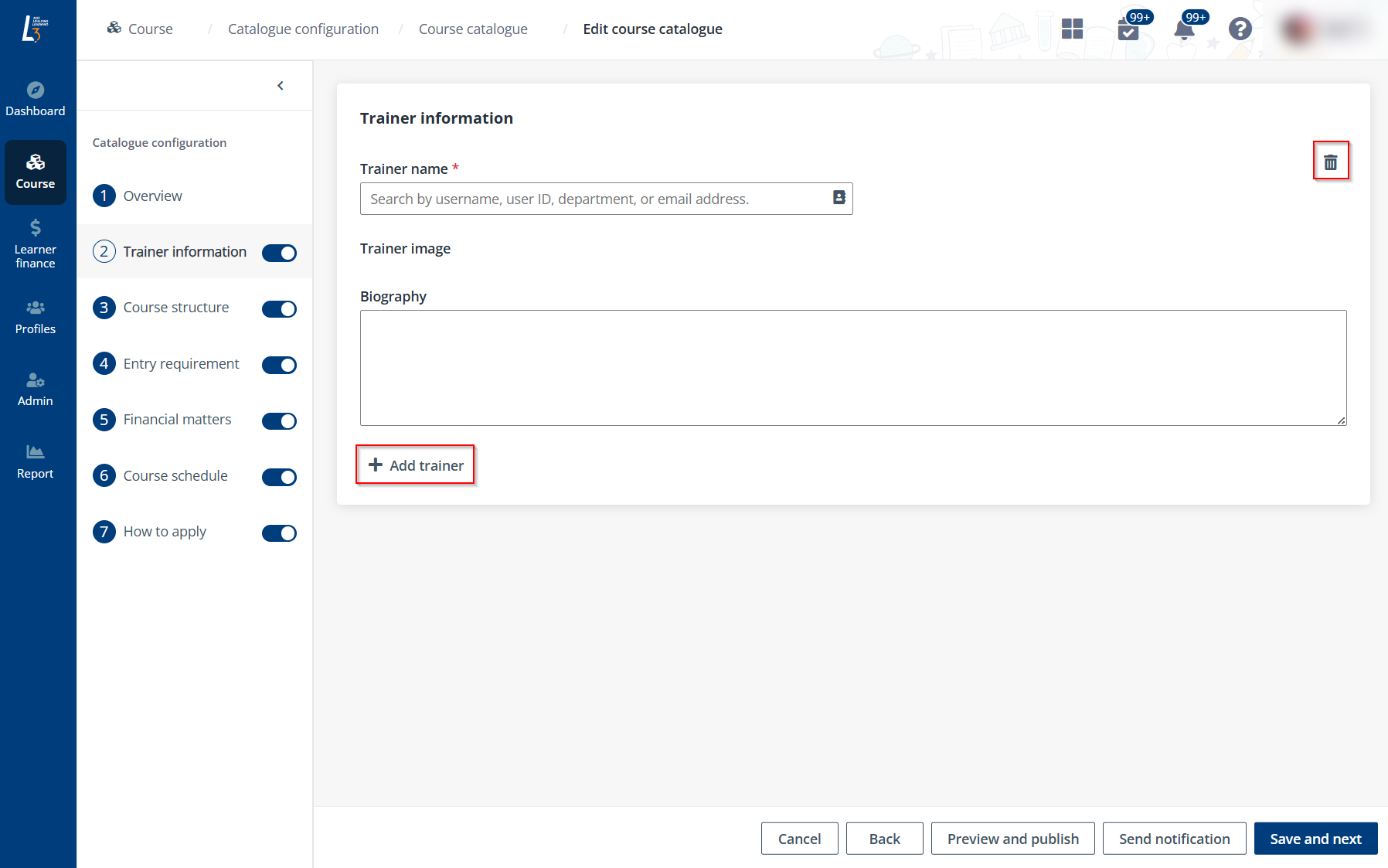 The Add trainer and Delete buttons. The Add trainer and Delete buttons.