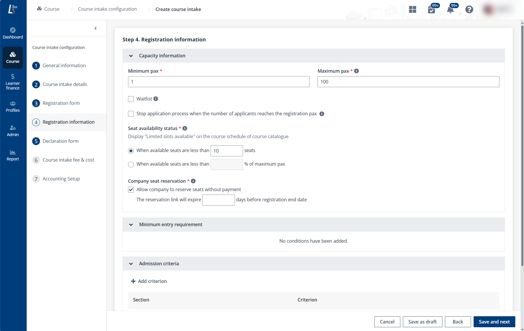 Registration information.