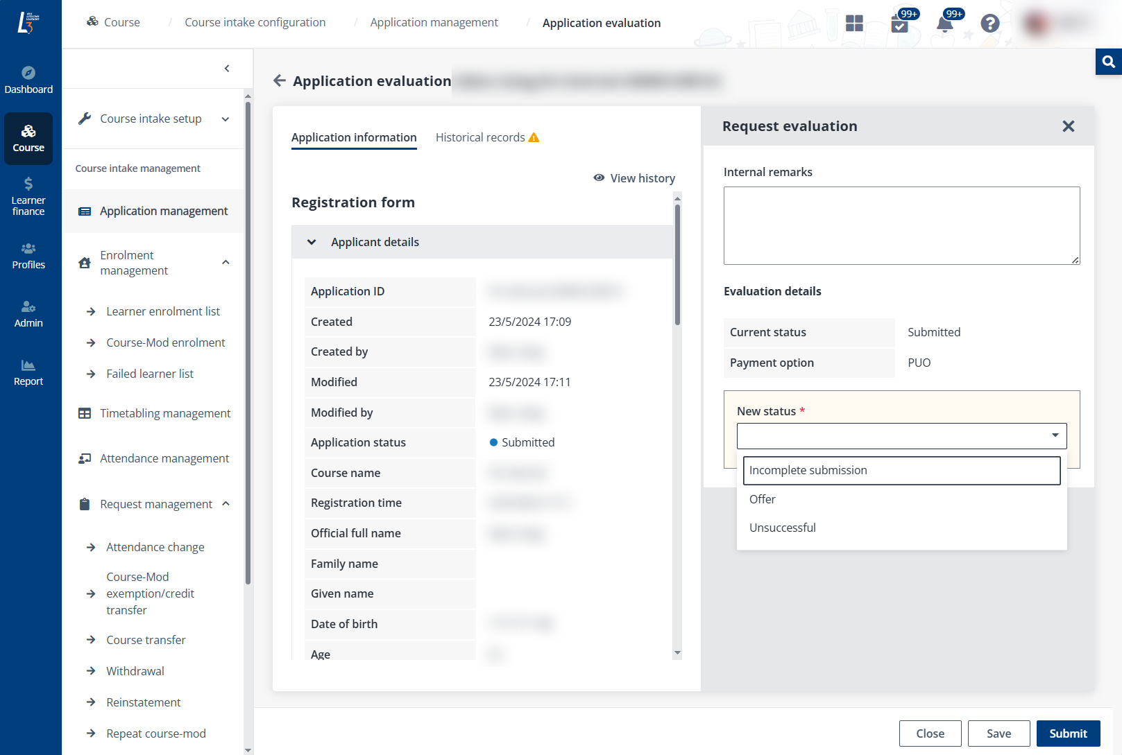 Application evaluation.