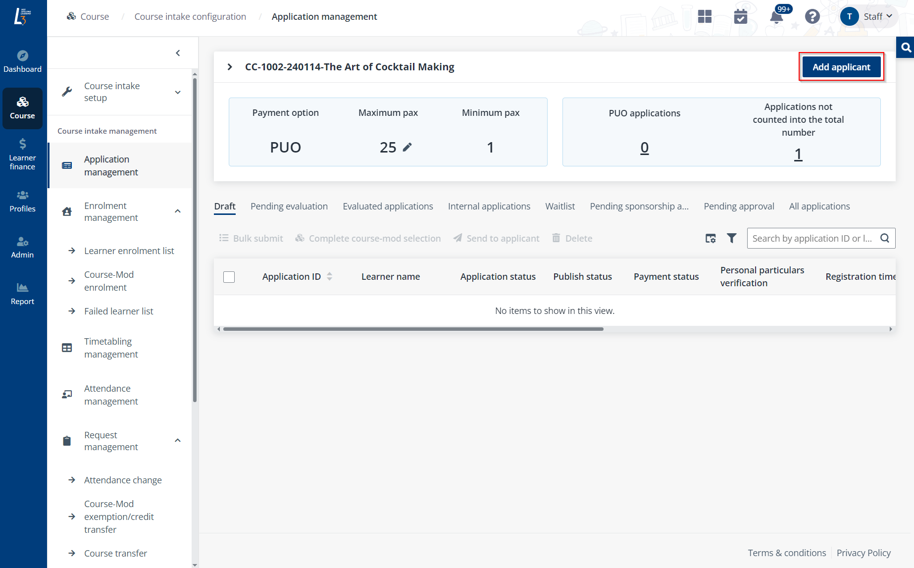 Add applicant. Add applicant.