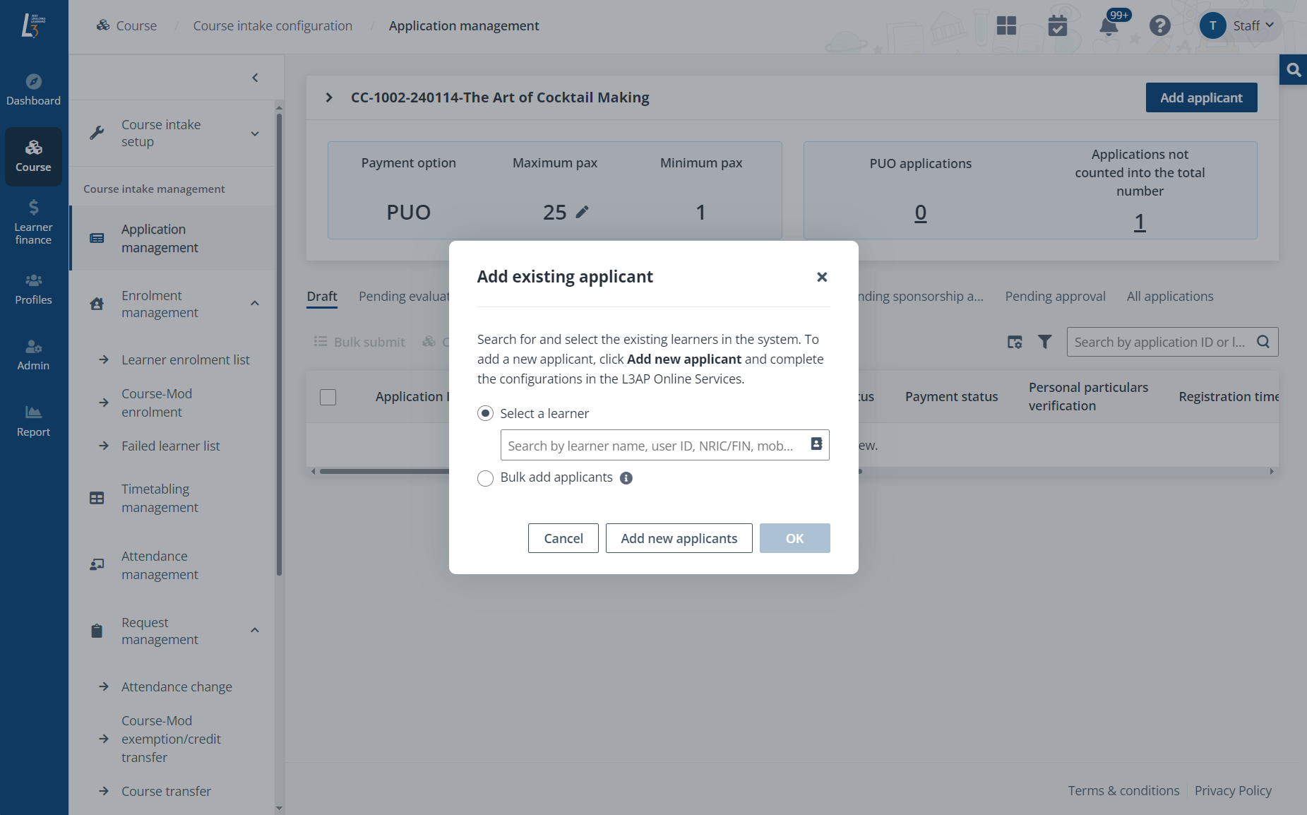 Add existing applicant. Add existing applicant.