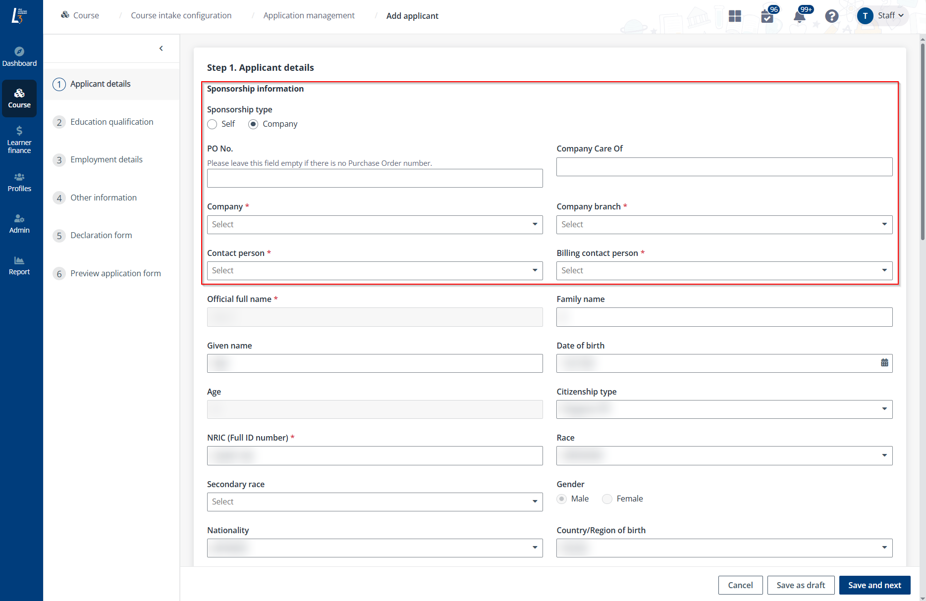 Fill in company-related information. Fill in company-related information.
