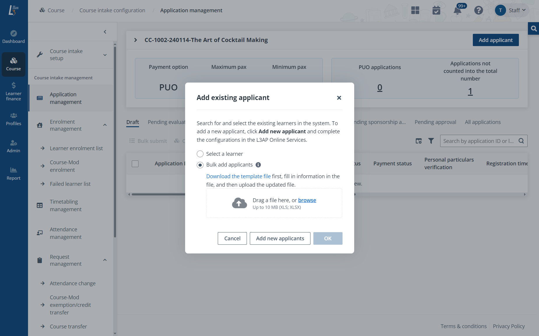 Bulk add applicants. Bulk add applicants.