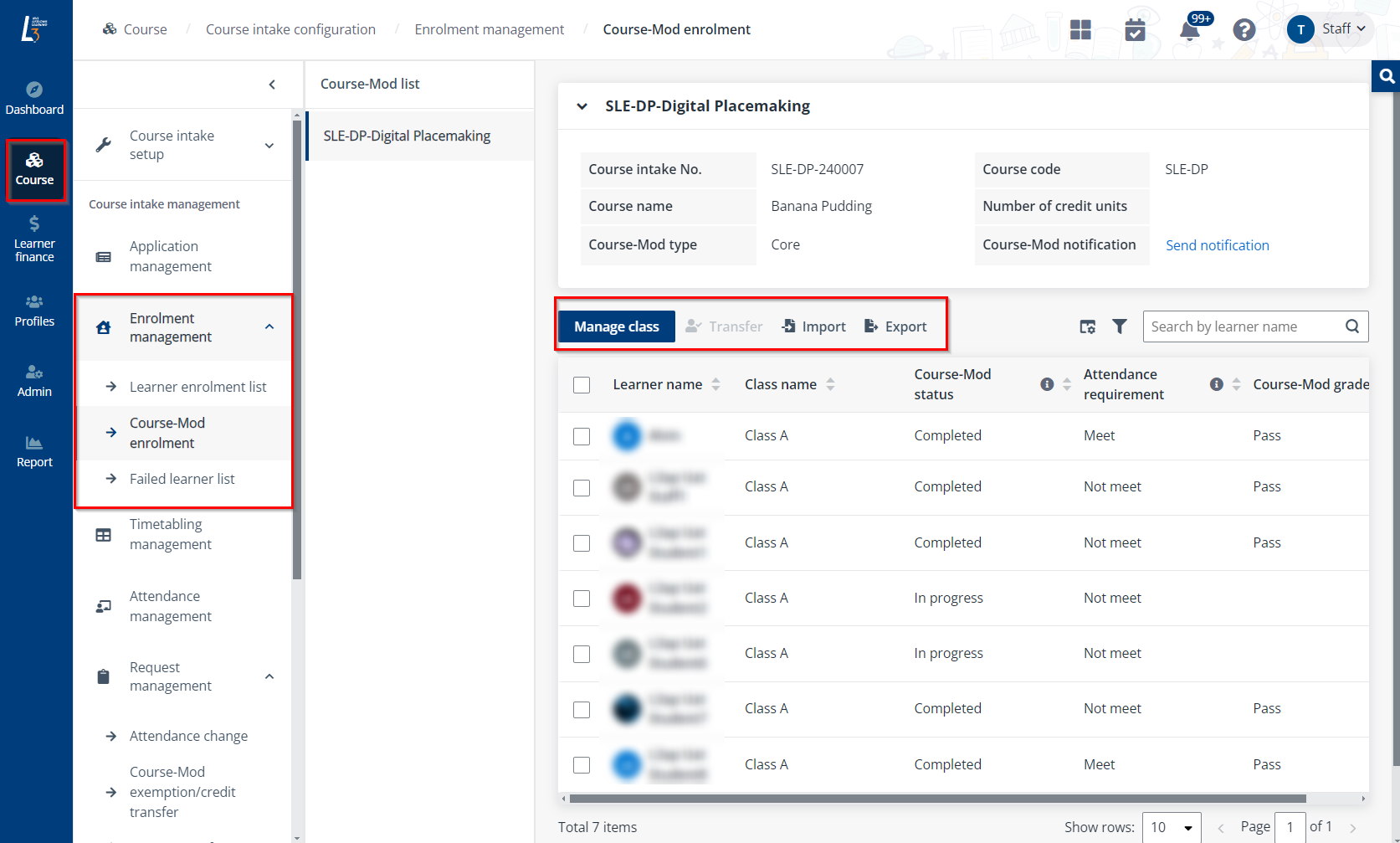 Course-mod enrolment list.