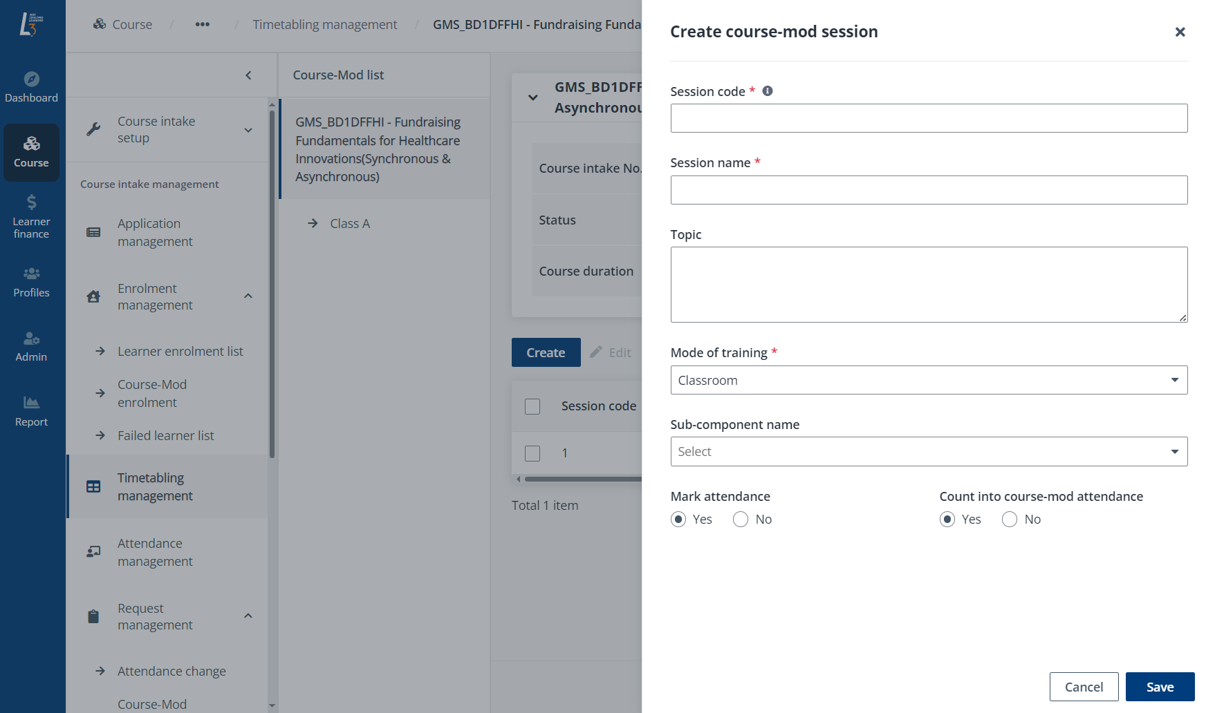 Create course-mod session.