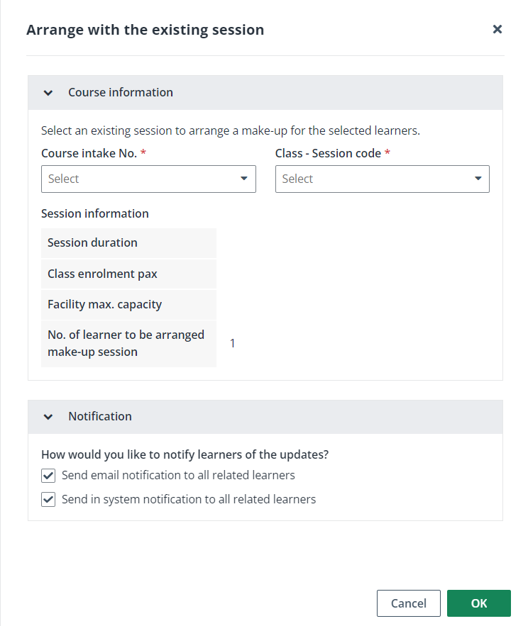 Arrange with the existing session.