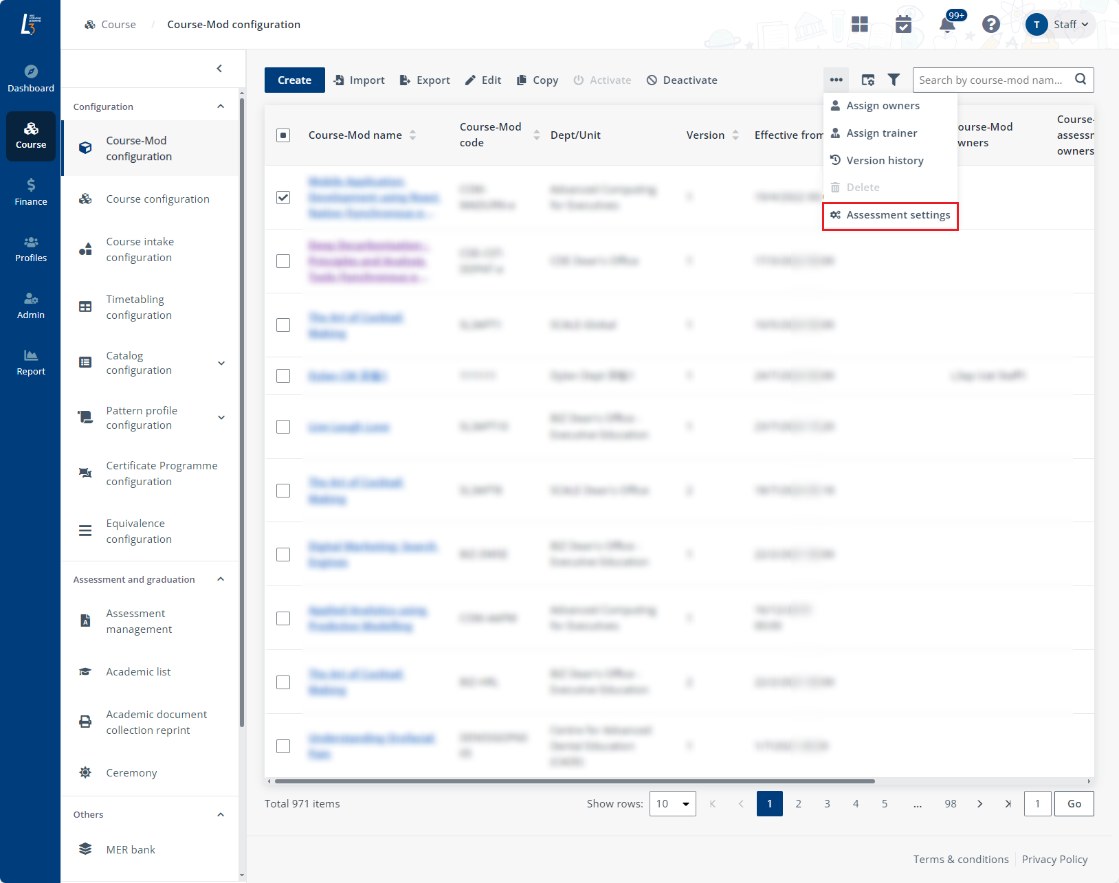 Assessment settings Assessment settings