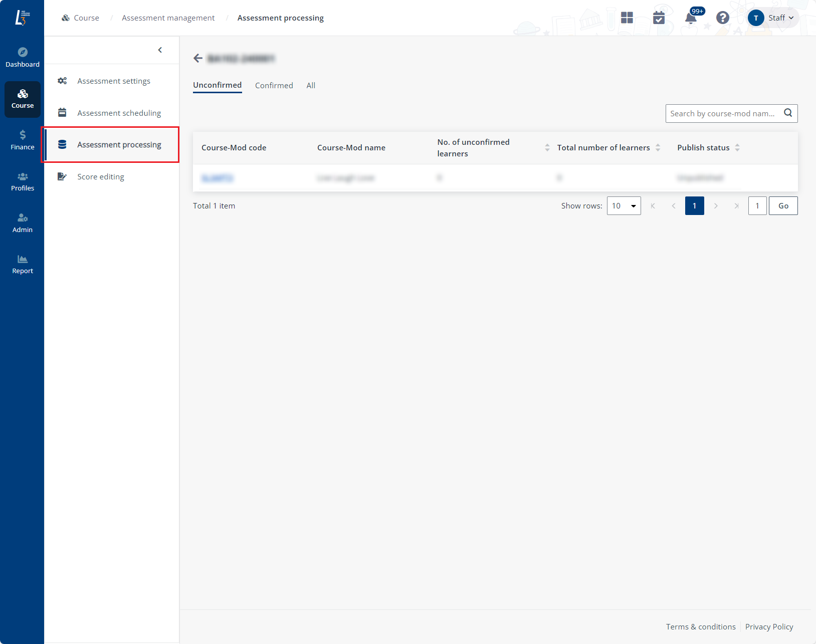 Assessment processing Assessment processing