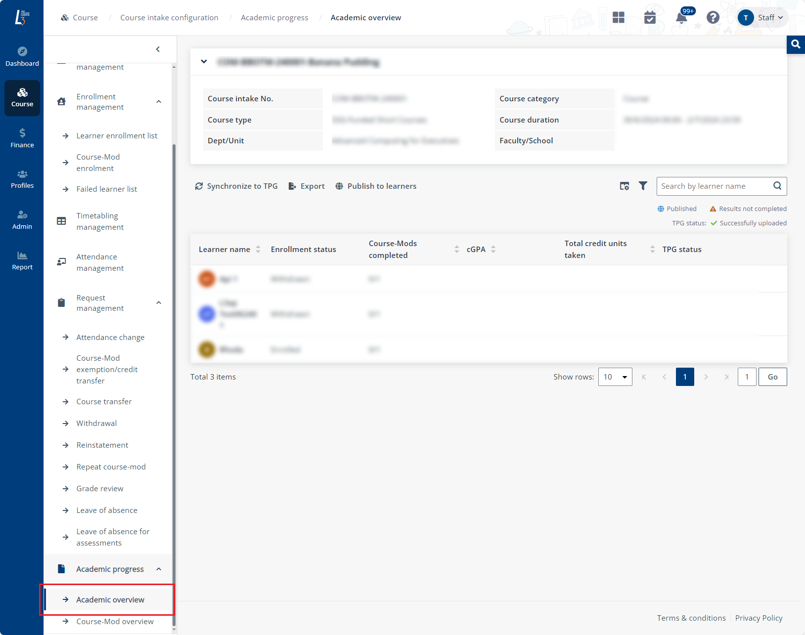 Academic progress Academic progress
