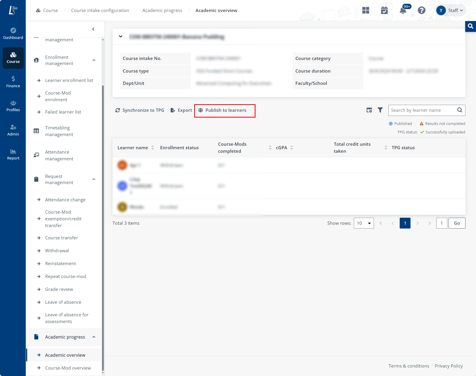 Publish to learners. Publish to learners.