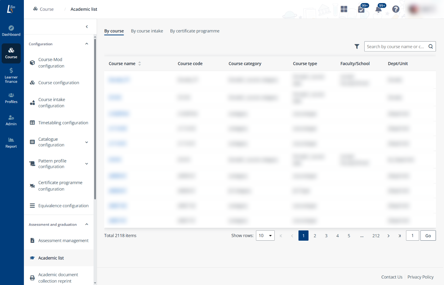 The Academic list page. The Academic list page.