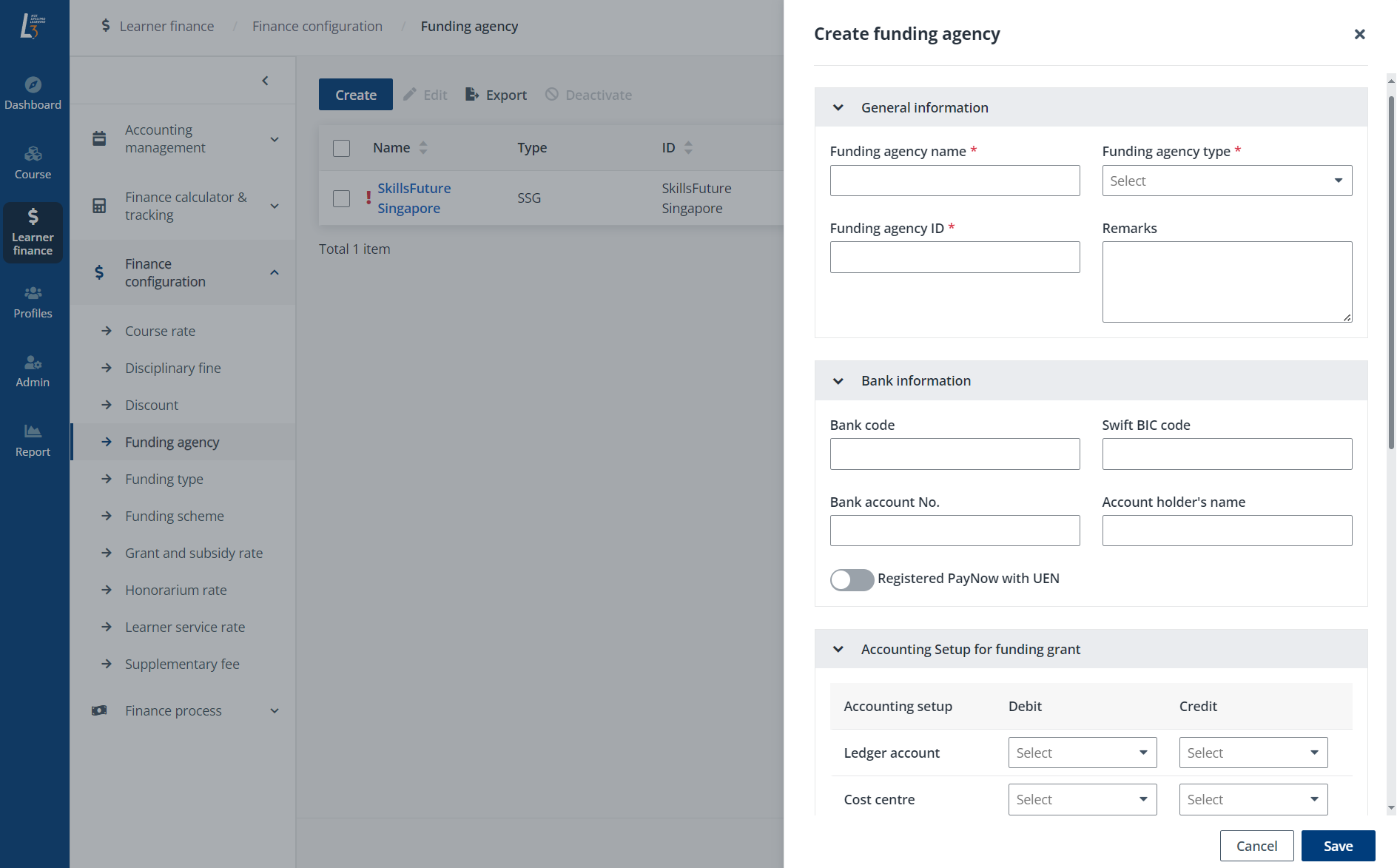 Create funding agency.