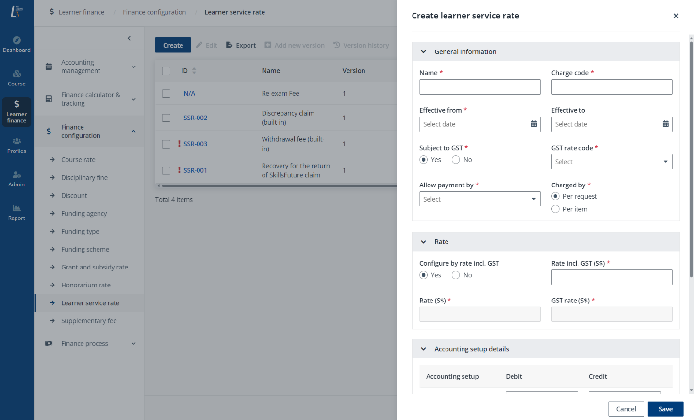 Create learner service rate.