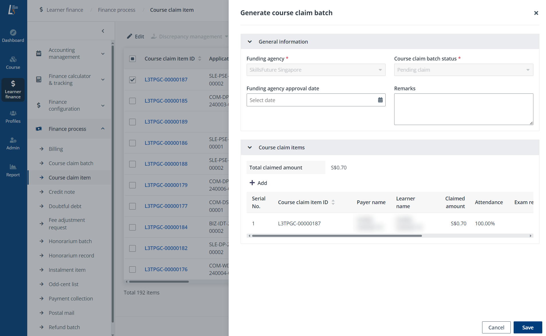 Generate course claim batch. Generate course claim batch.