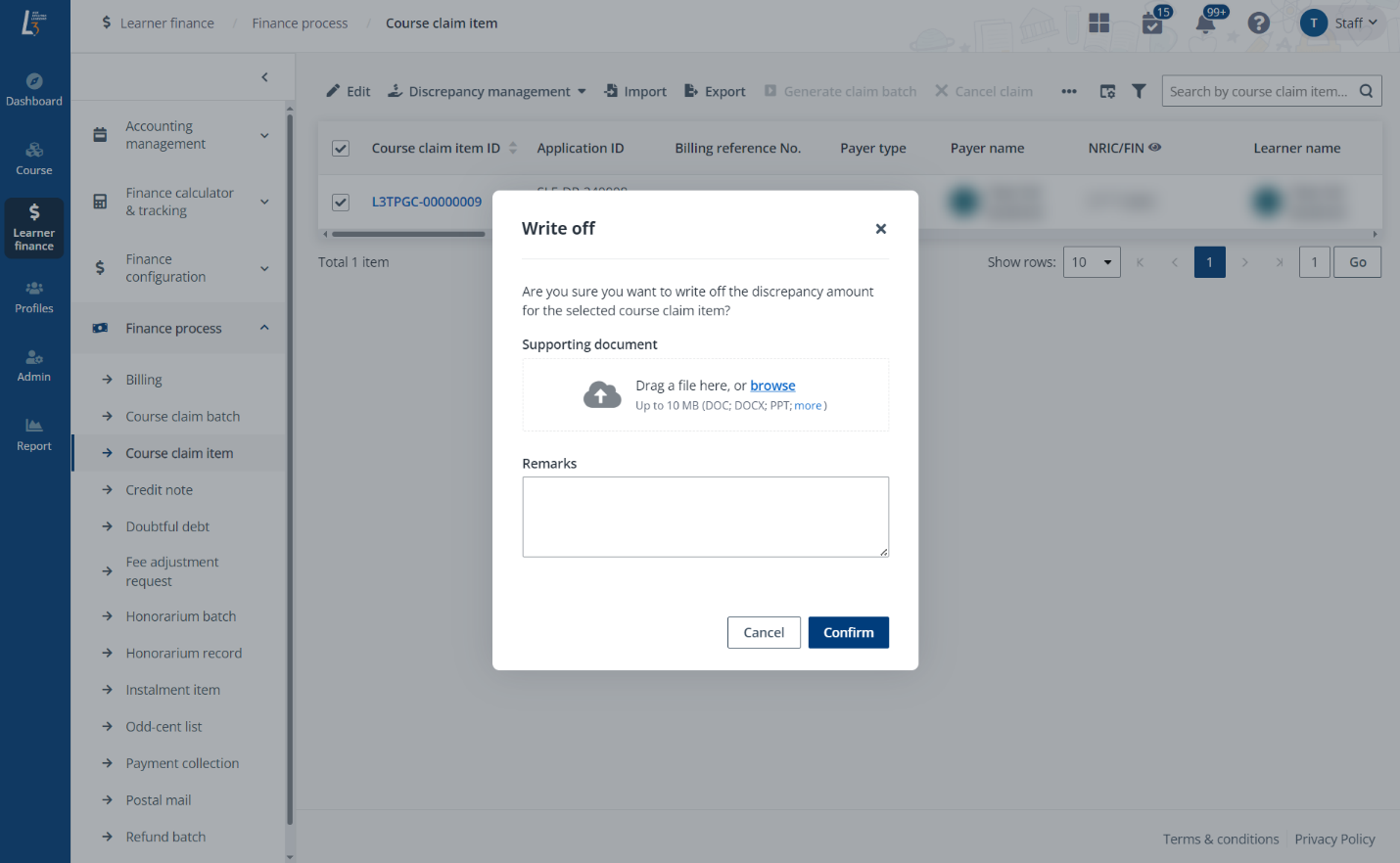The Write off window. The Write off window.