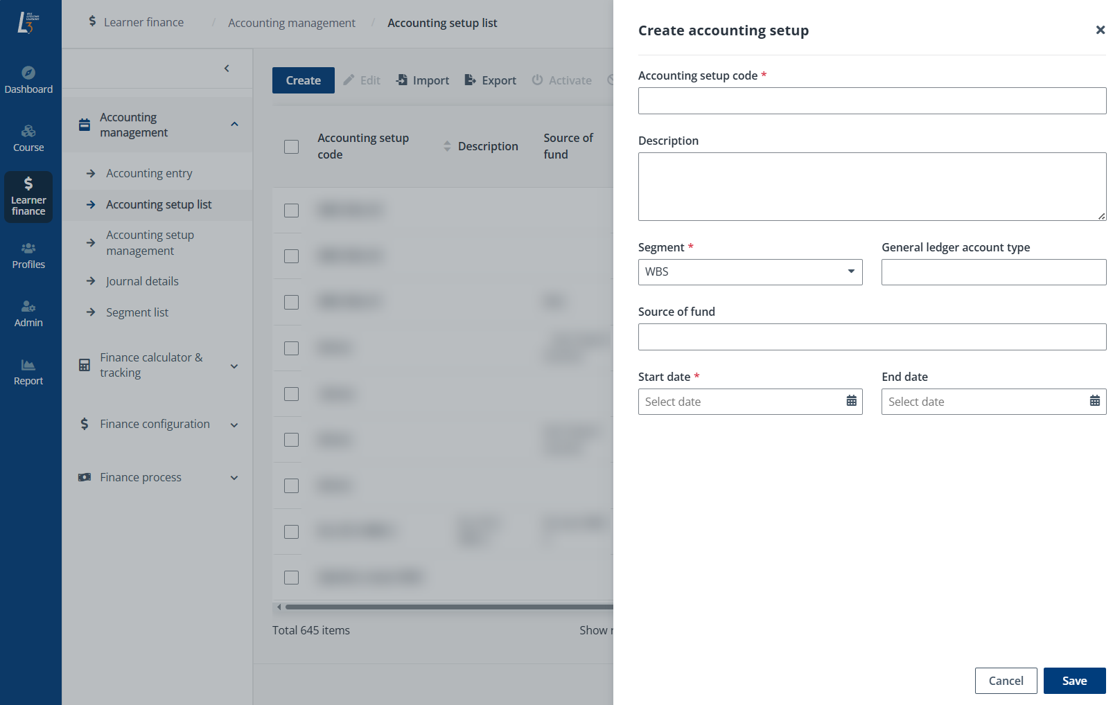 Create accounting setup. Create accounting setup.