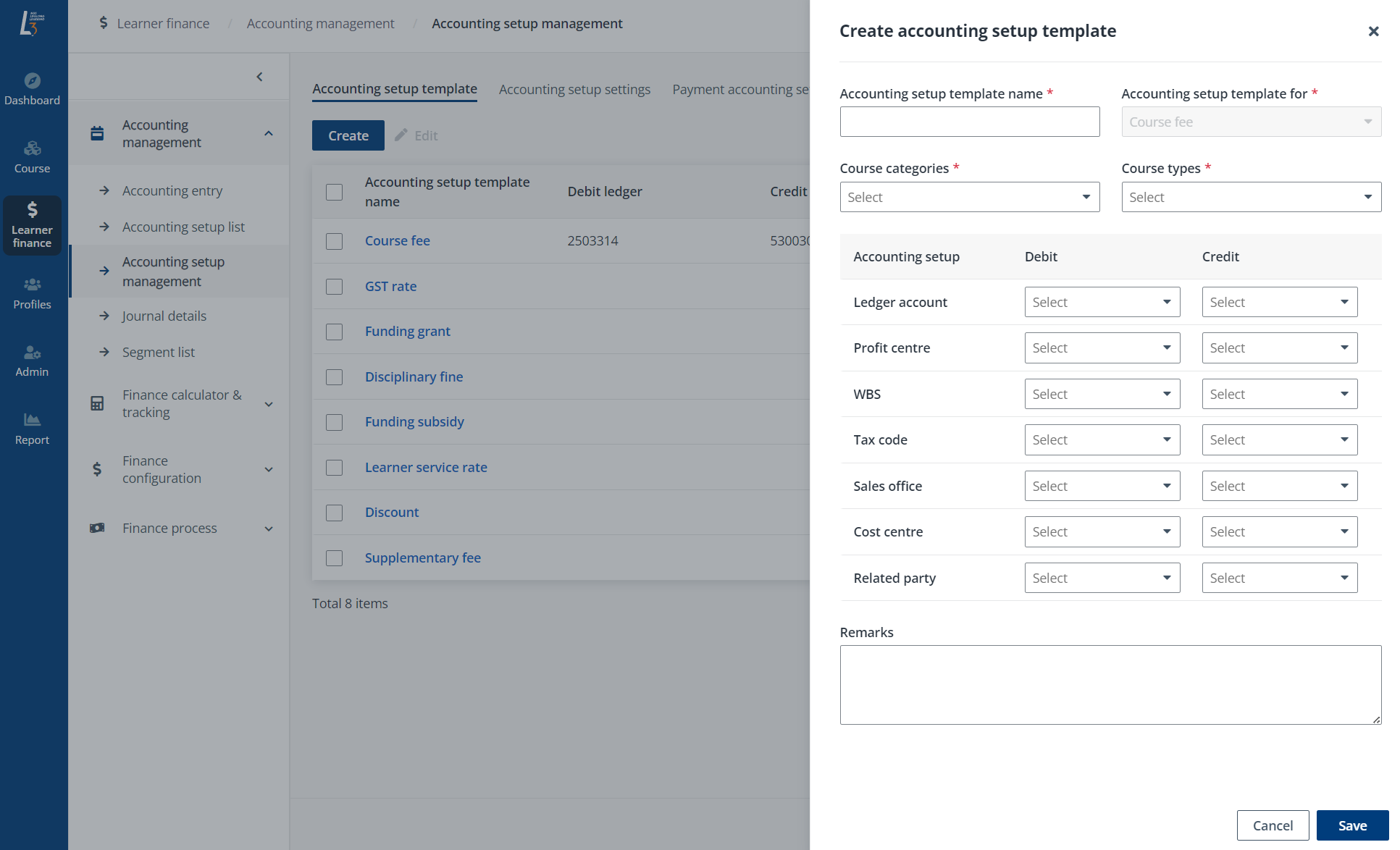 Create accounting setup template.