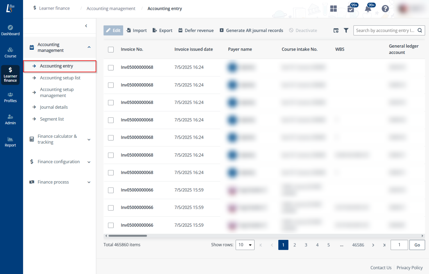 The Accounting entry page. The Accounting entry page.