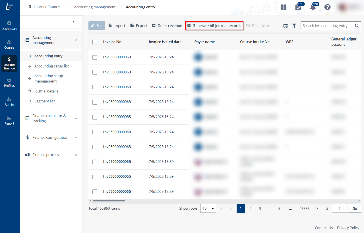 Generate AR journal records. Generate AR journal records.