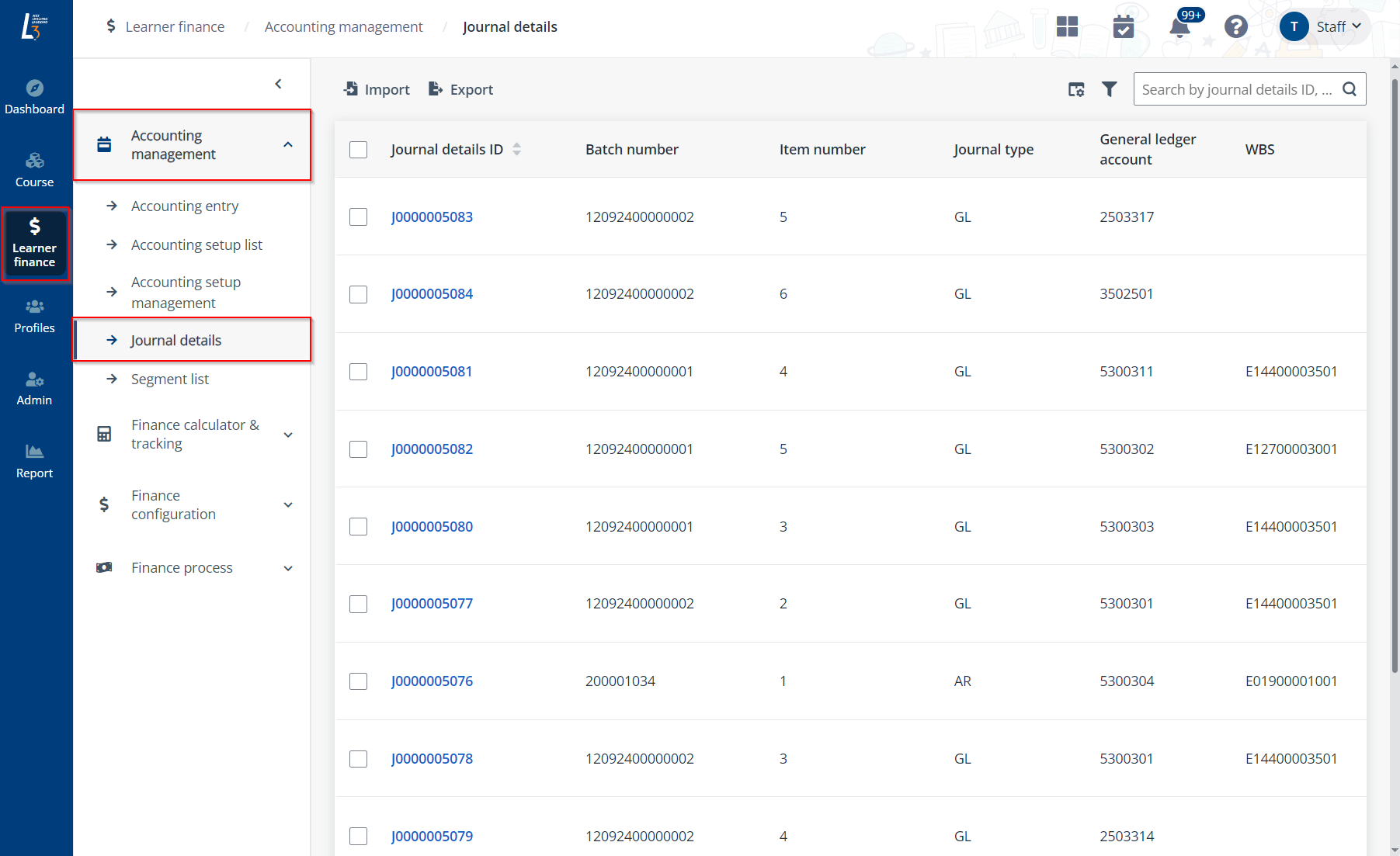 The Journal details page.