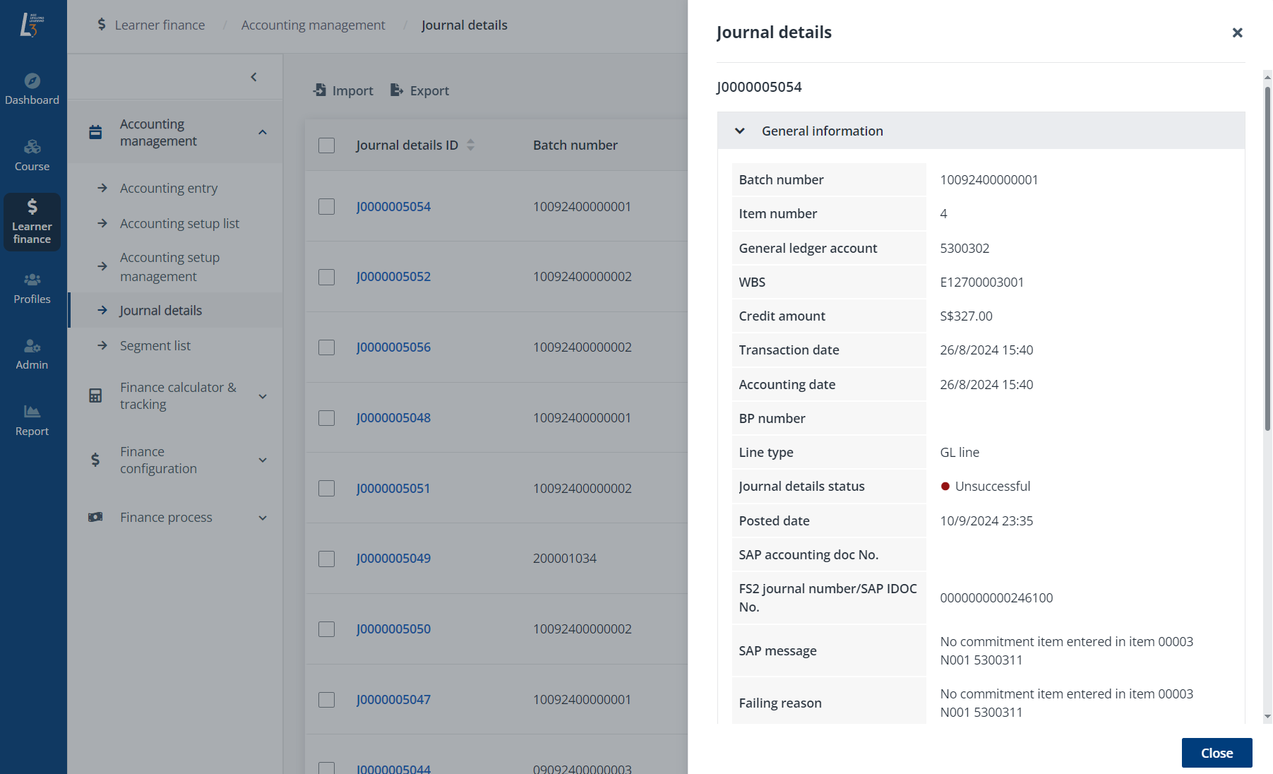 The Journal details panel.