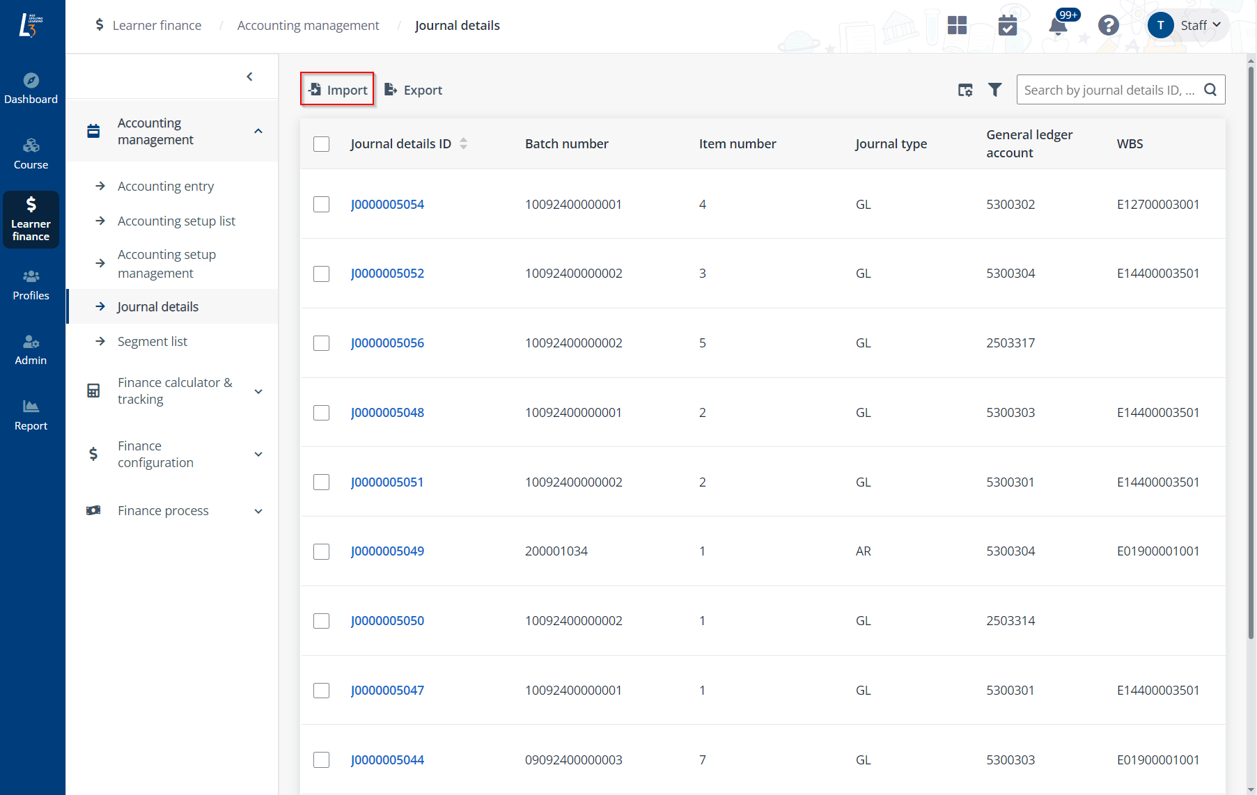 Click the import button.