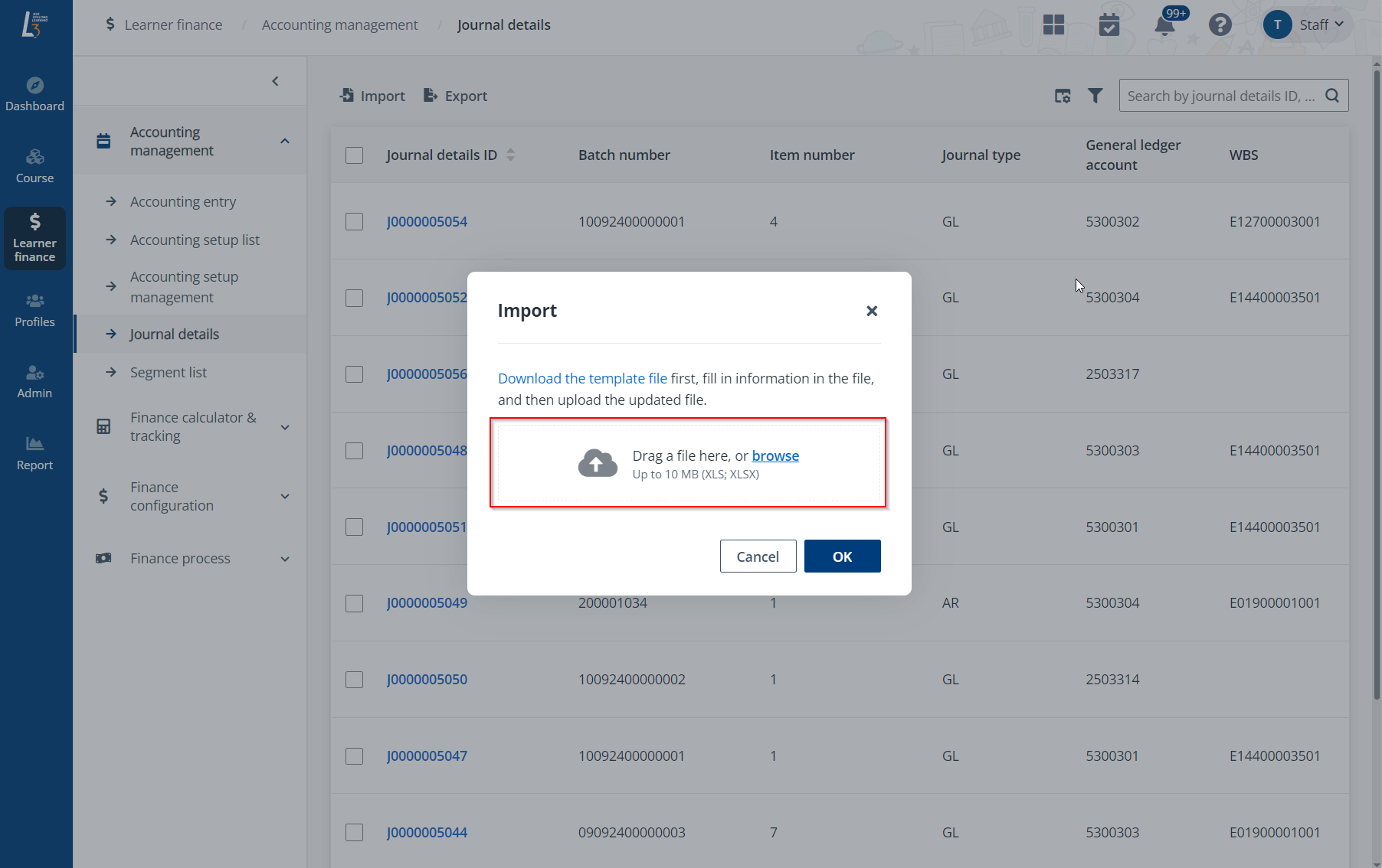 Upload the journal template.