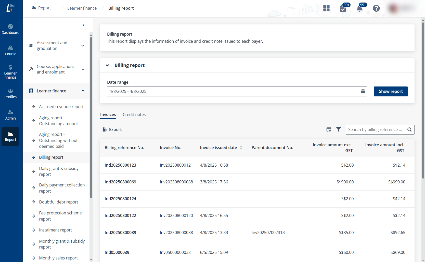 Billing report. Billing report.