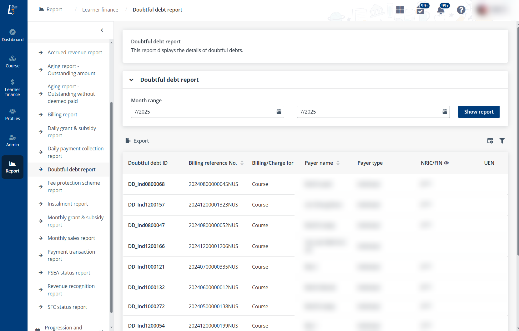 Doubtful debt report. Doubtful debt report.
