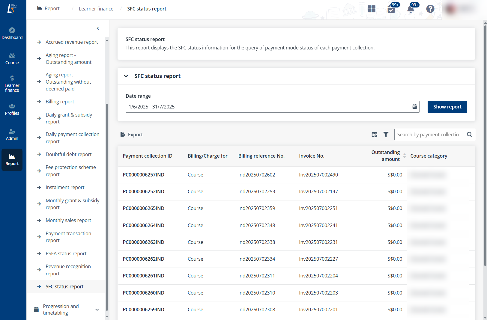 SFC status report. SFC status report.