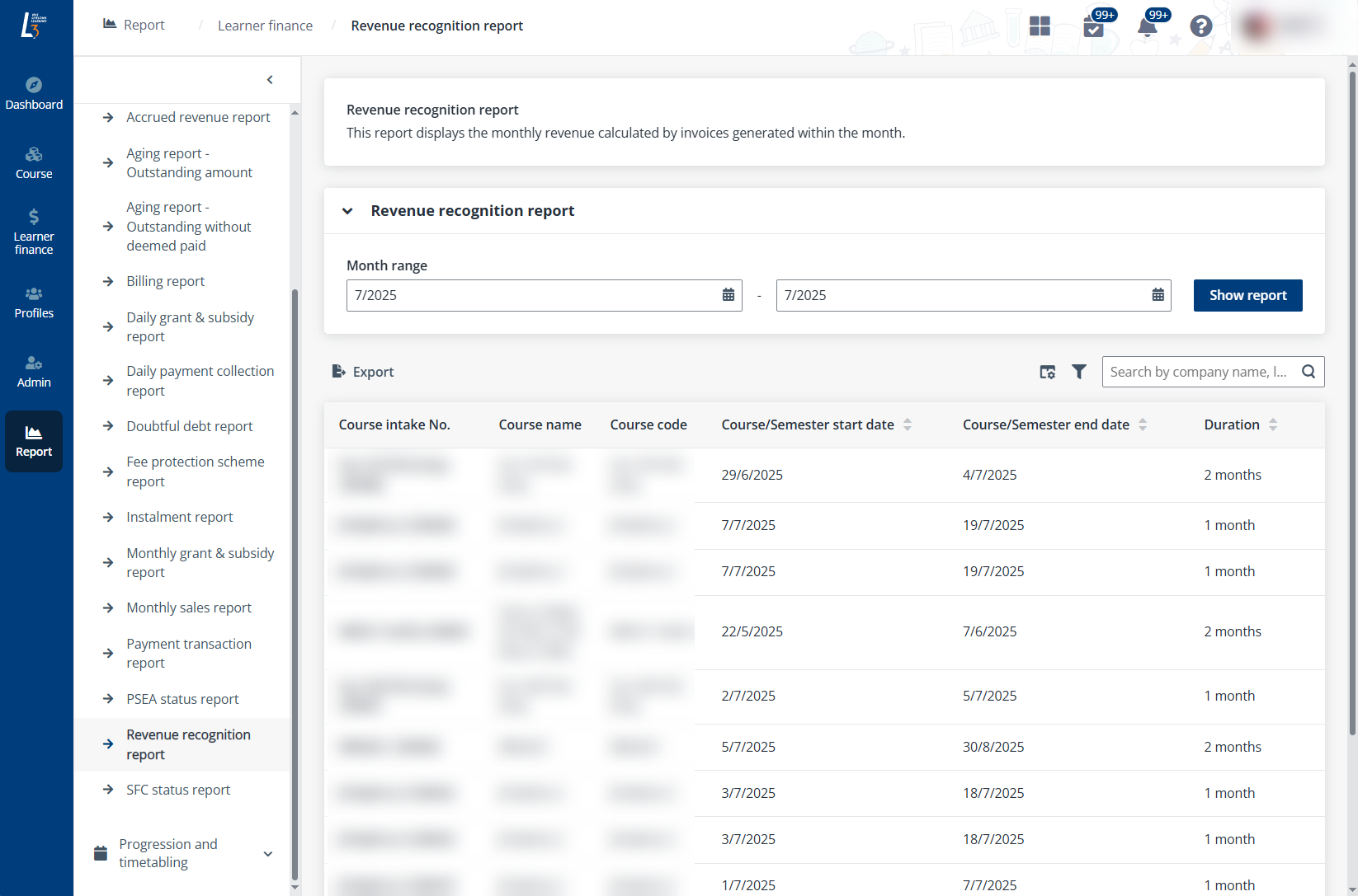 Revenue recognition report.
