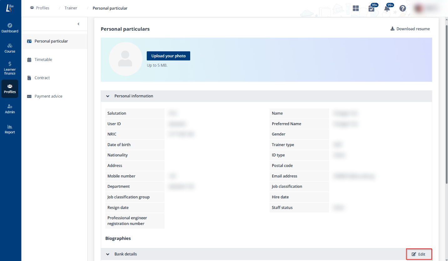 Edit personal particular. Edit personal particular.