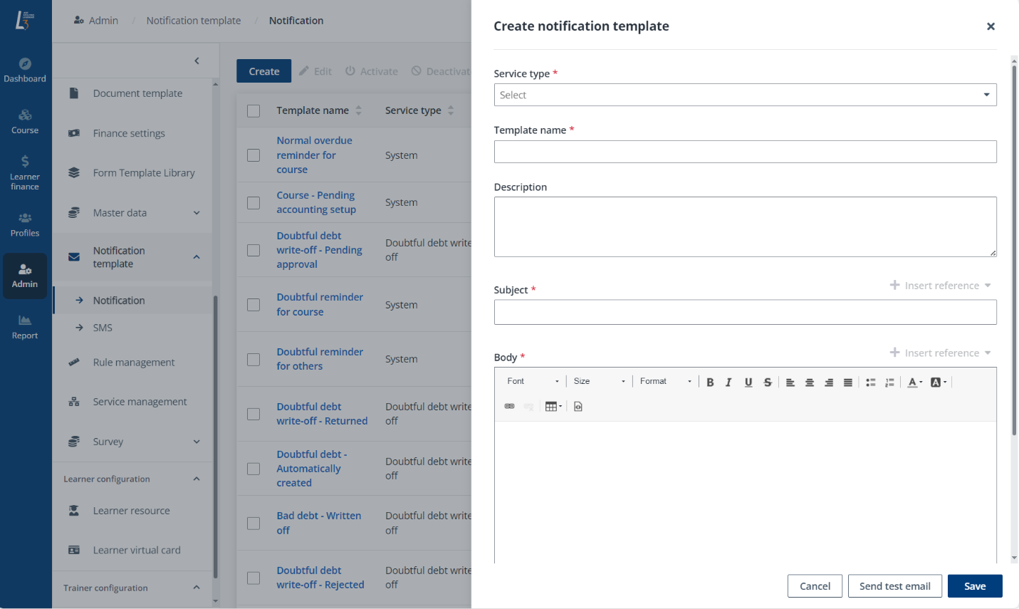 Create notification template.