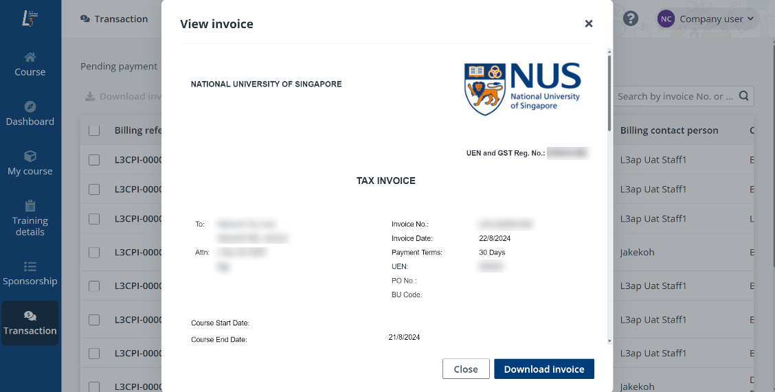 Download invoice.