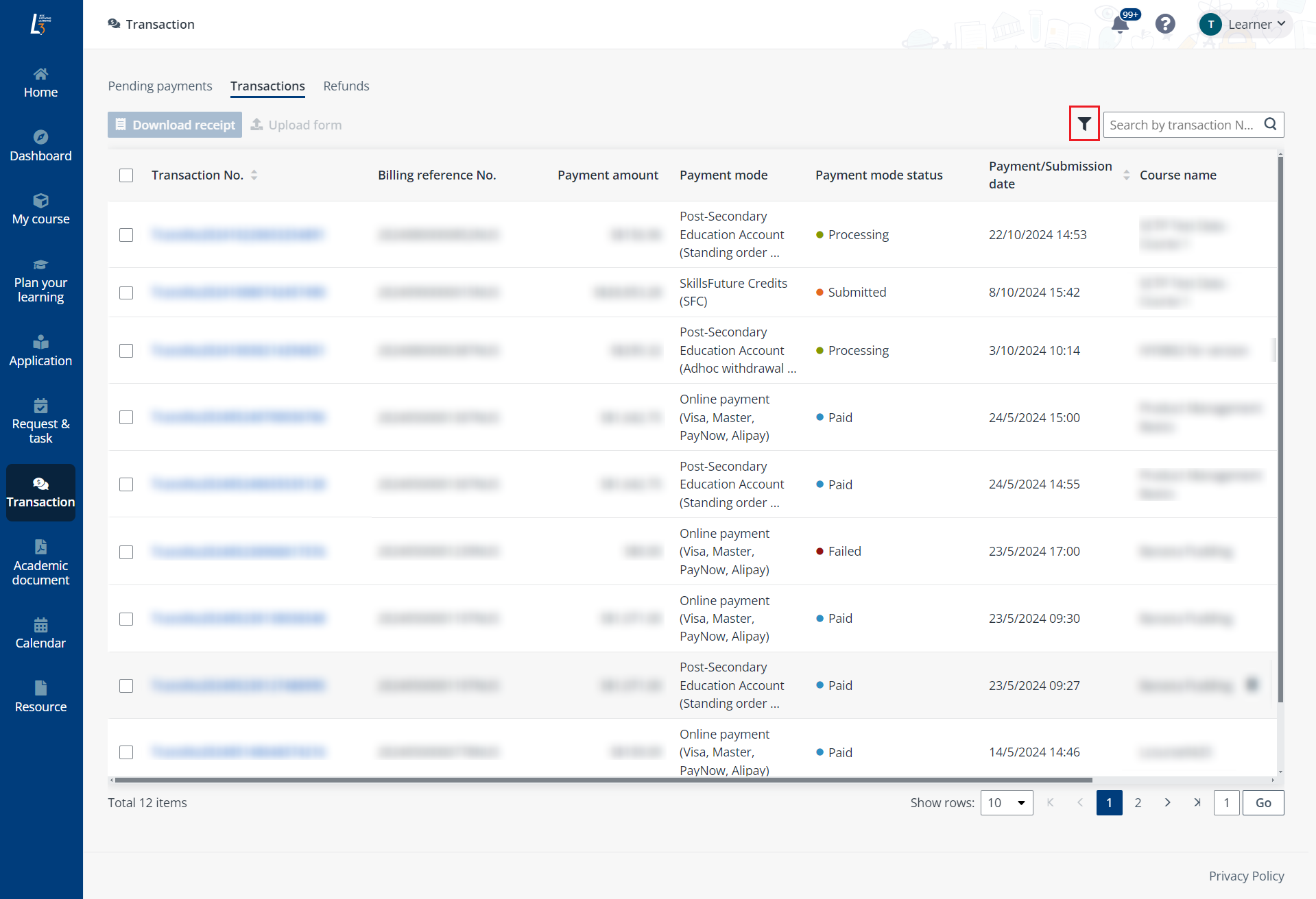 Filter transactions.
