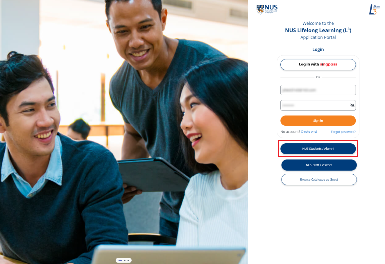 NUS Student / Alumni sign-in.