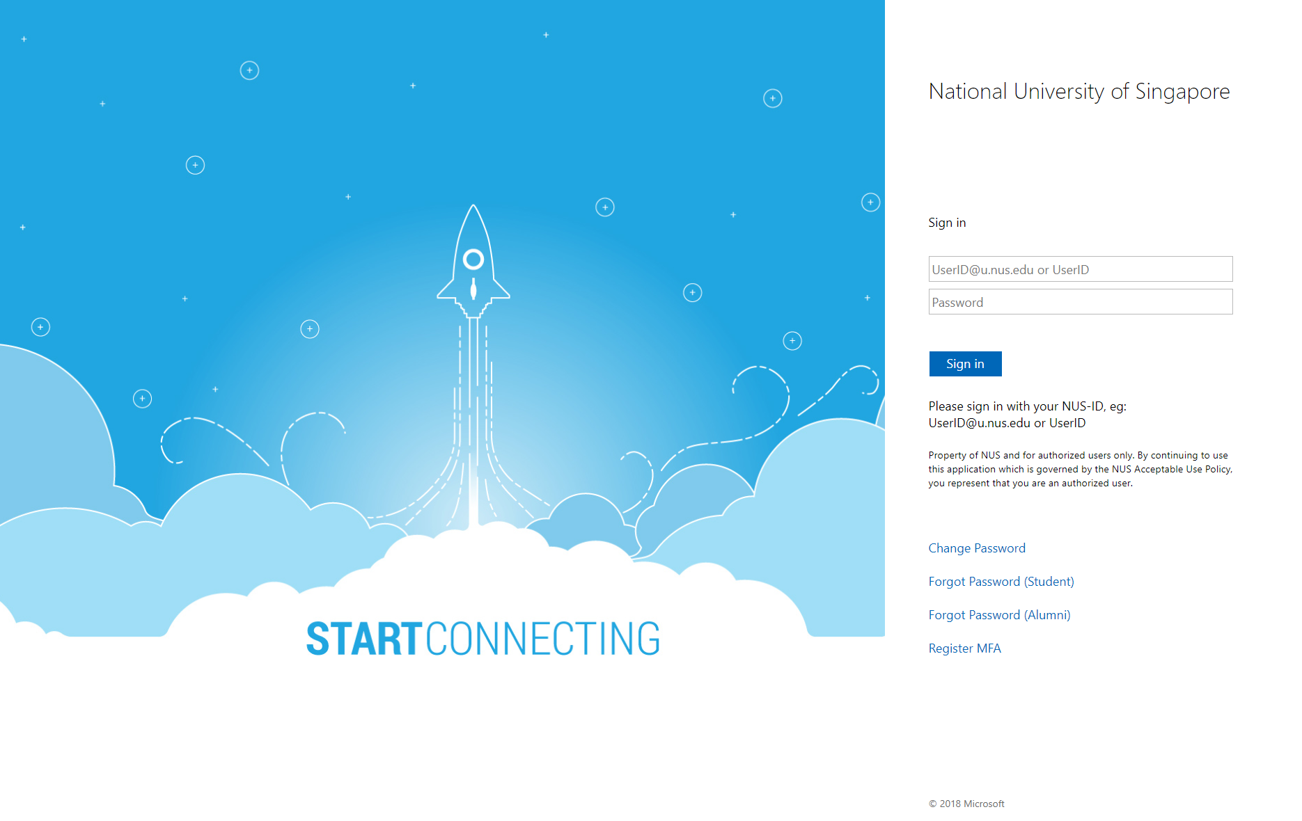 NUS sign-in page.
