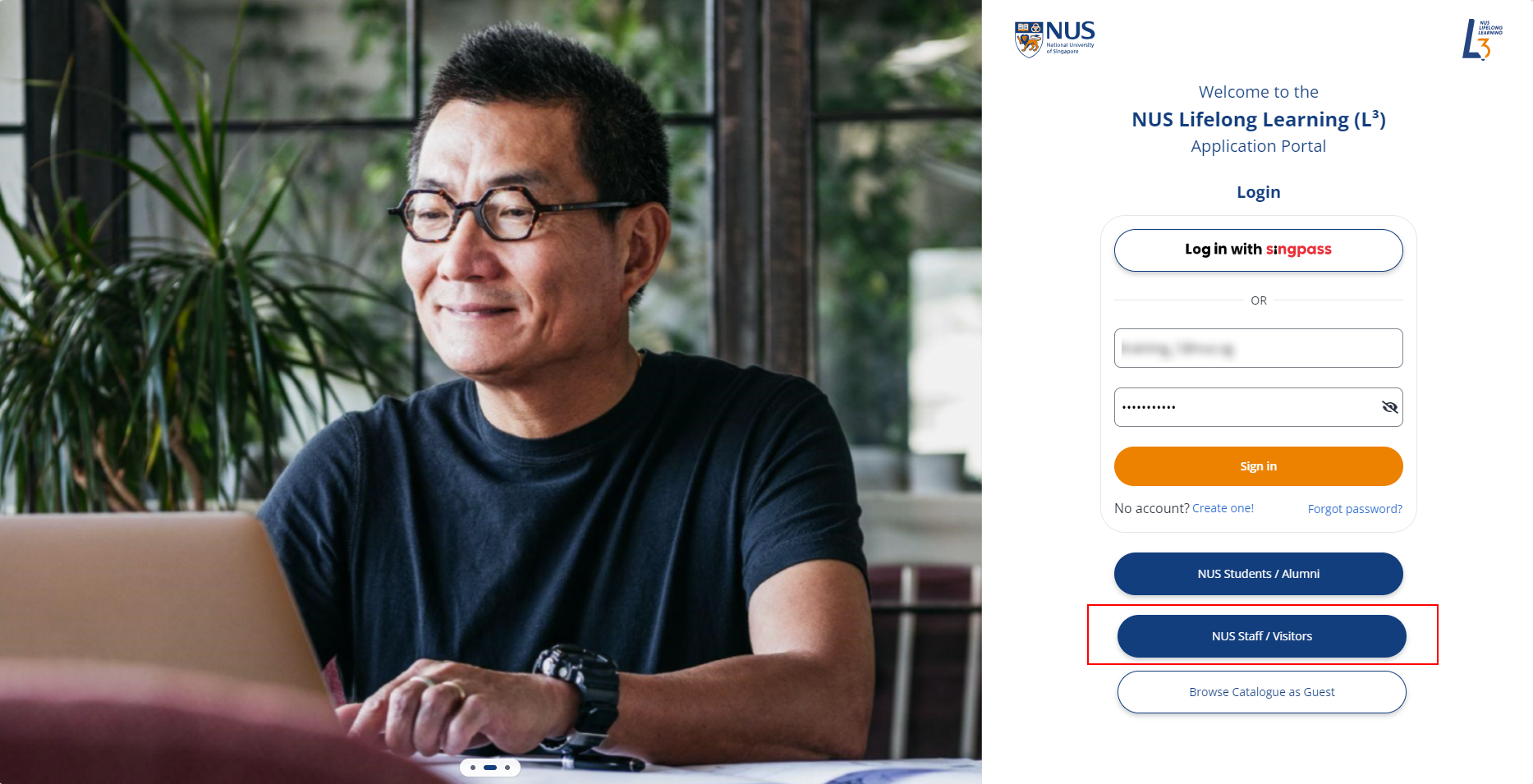 NUS Staff / Visitors sign-in.