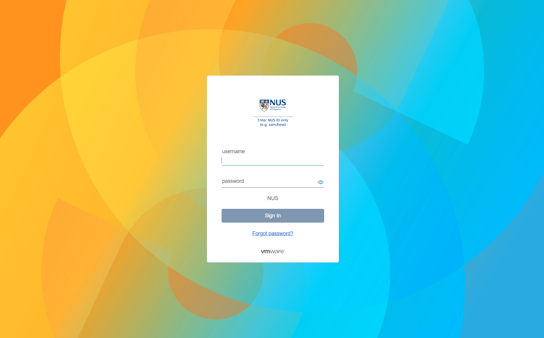 NUS sign-in page.