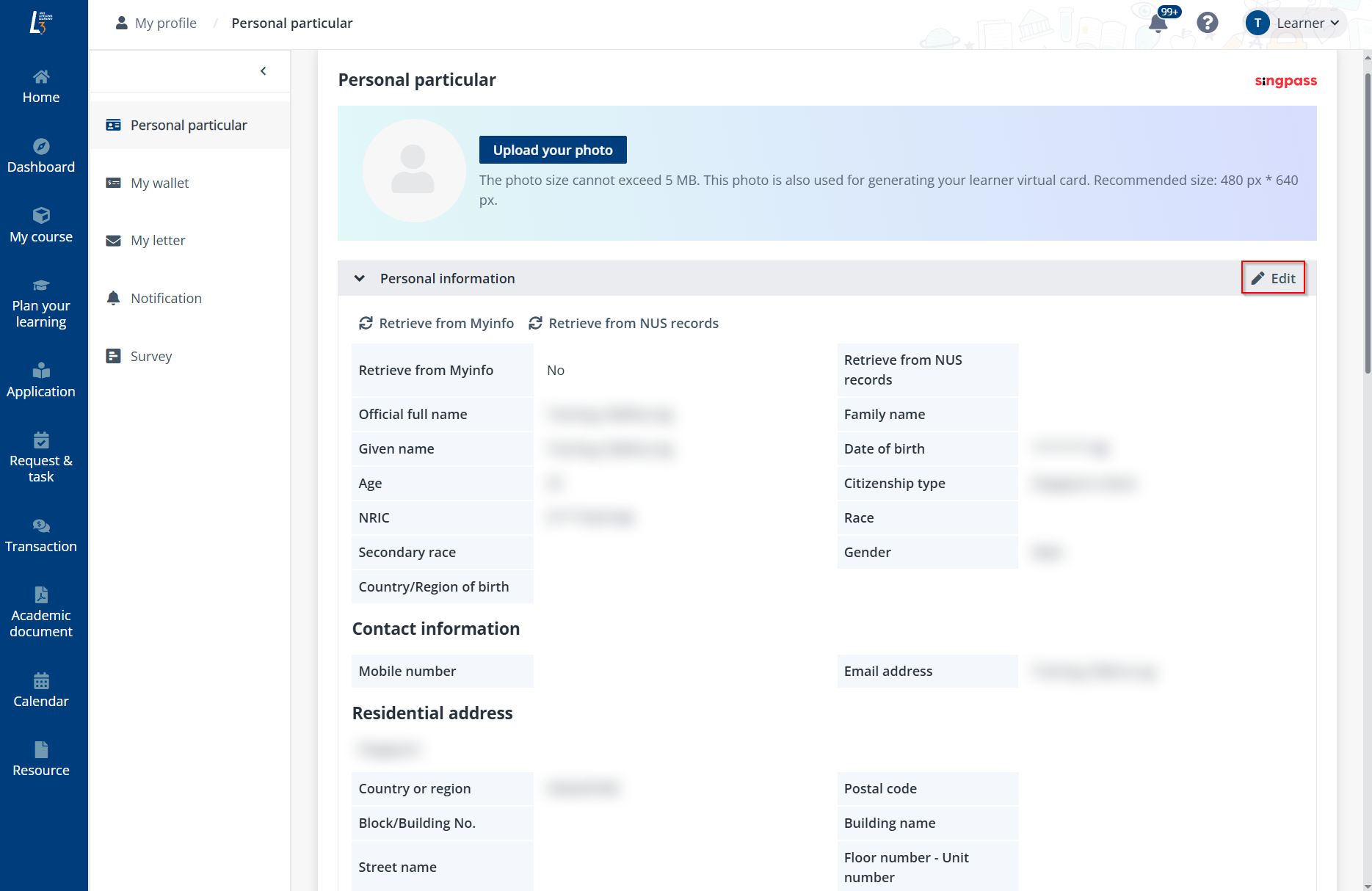 Edit personal information.