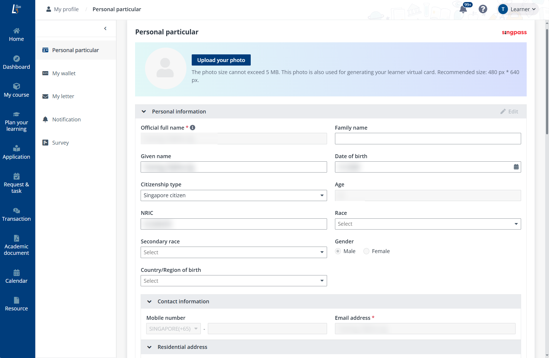 Edit personal information.