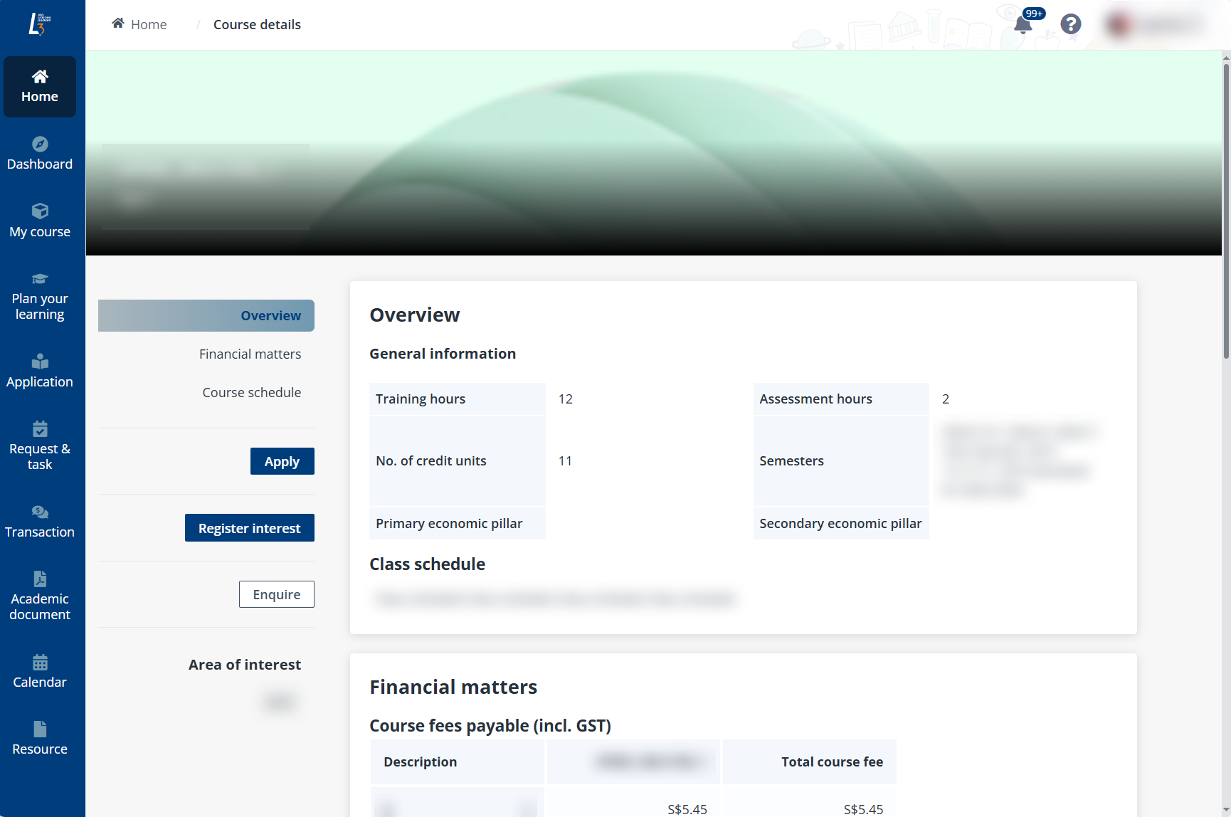 The Course details page.