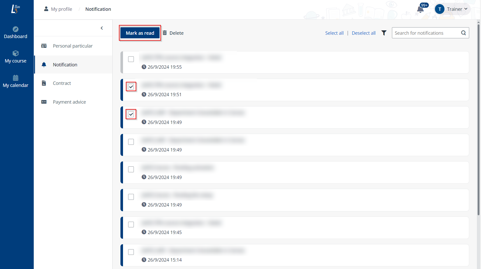 Mark one or more notifications as read.