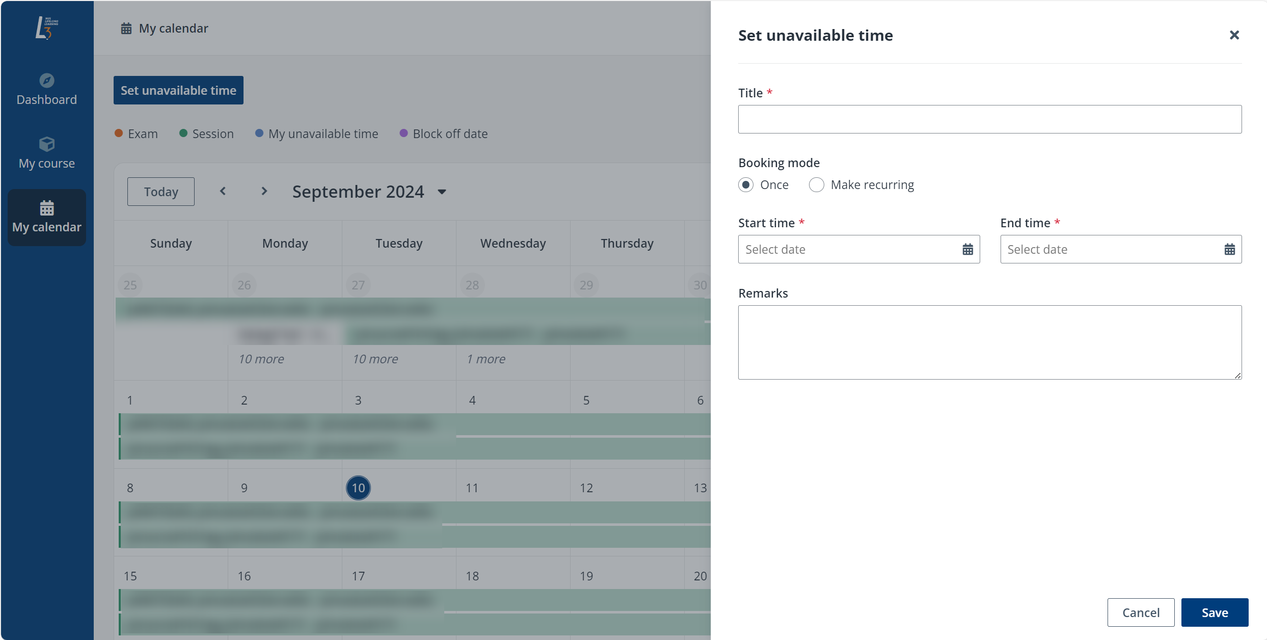Set unavailable time.