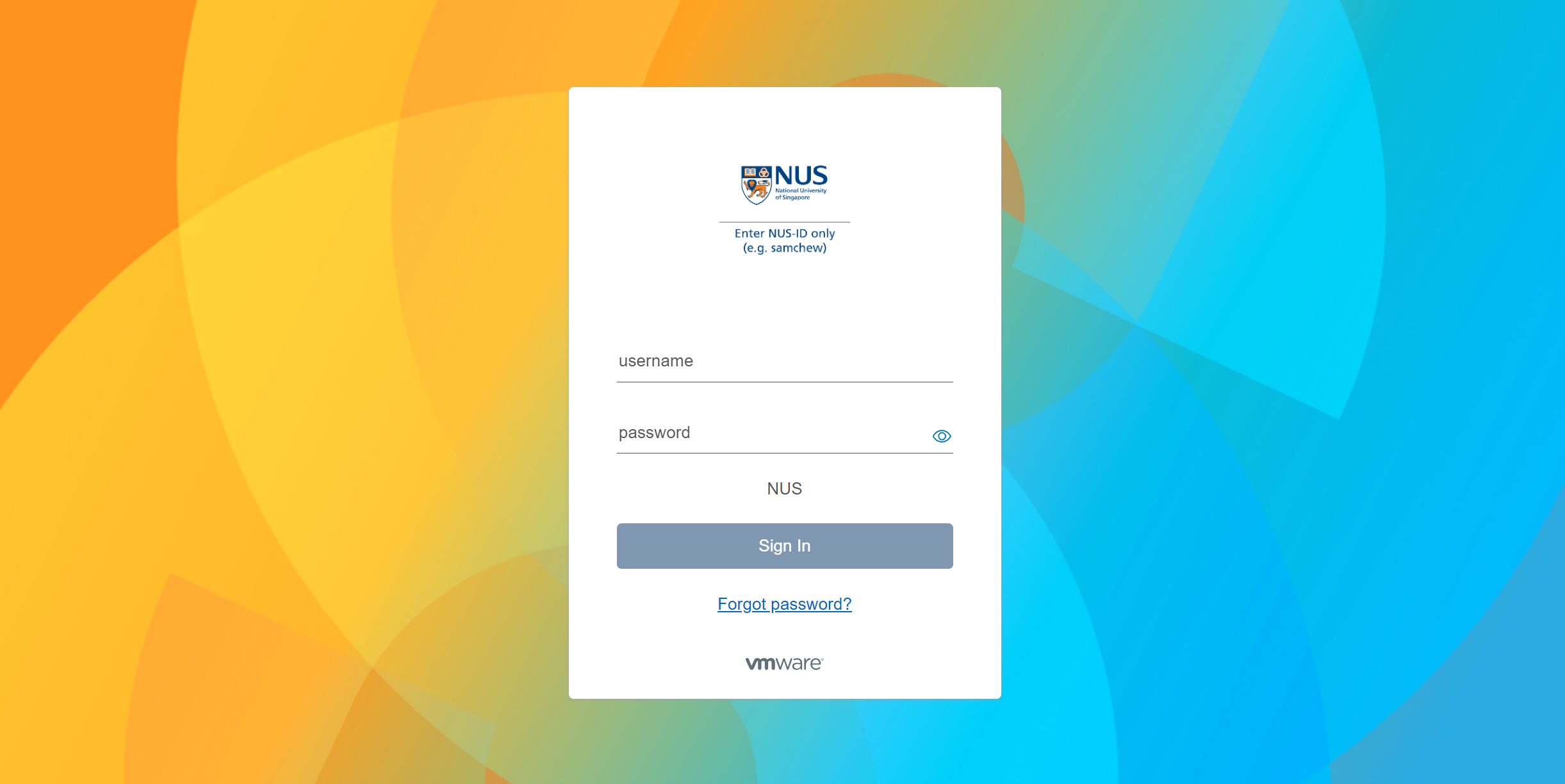 NUS sign-in page.